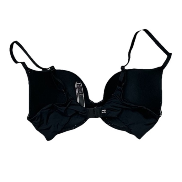 THE T-SHIRT Pointelle Logo Perfect Shape Push-Up Bra Black 34C Goth Grunge Bike - Picture 3 of 7